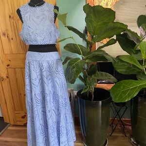 Elegant Blue Eyelet Skirt